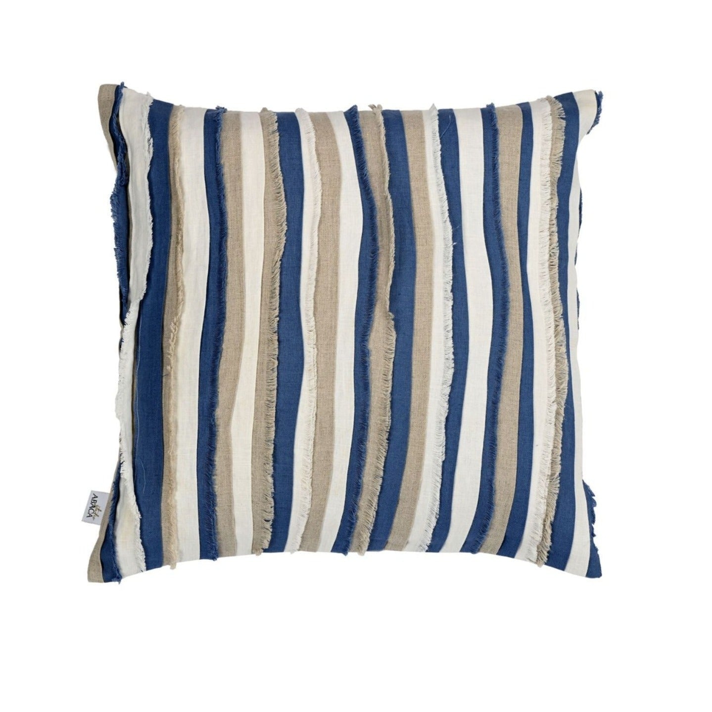 Abaca Natural, White and Blue Linen Cushion Cover