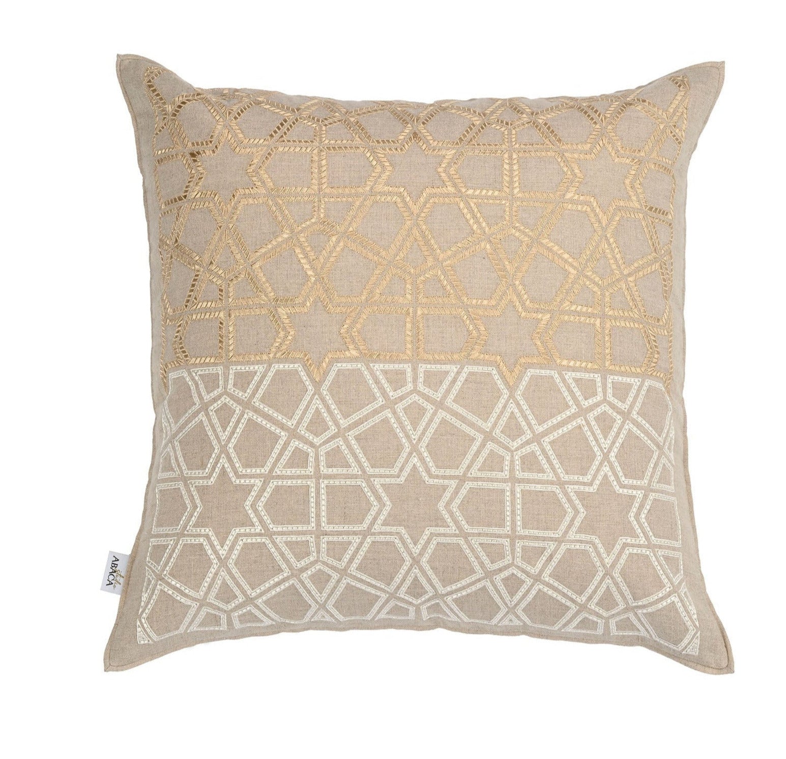 Jaali Natural Linen Cushion Cover with Dual Embroidery Studio Abaca