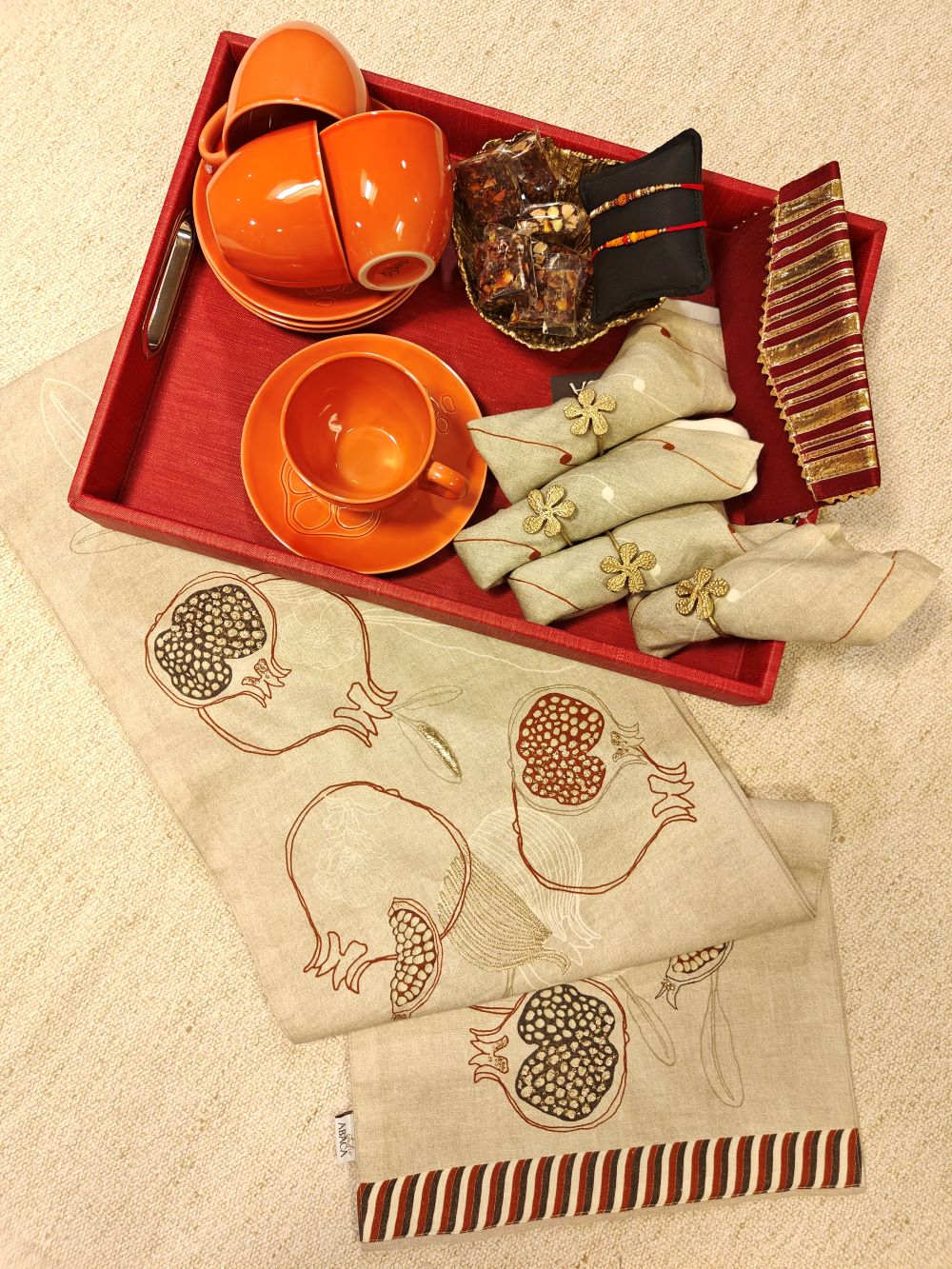 Pomo Rust Cups & Saucers - Elegant Coral Ceramic Set